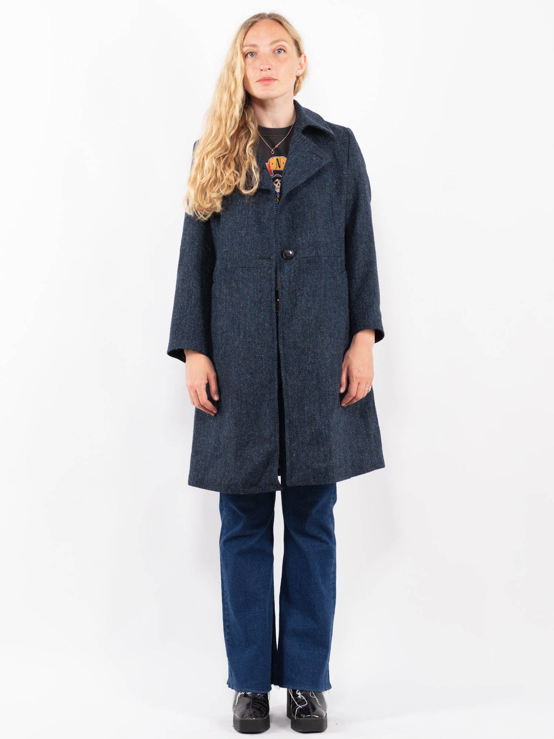 Vintage 00's Women Harris Tweed Coat in BlueA0406