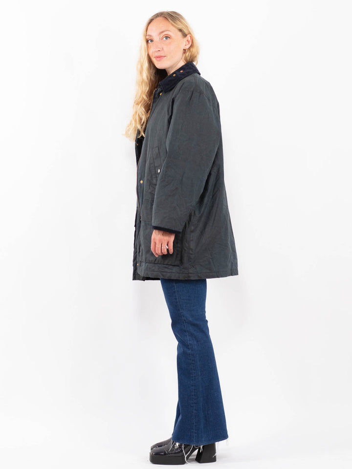 Vintage 00's Women Waxed Cotton Jacket in BlueA0407