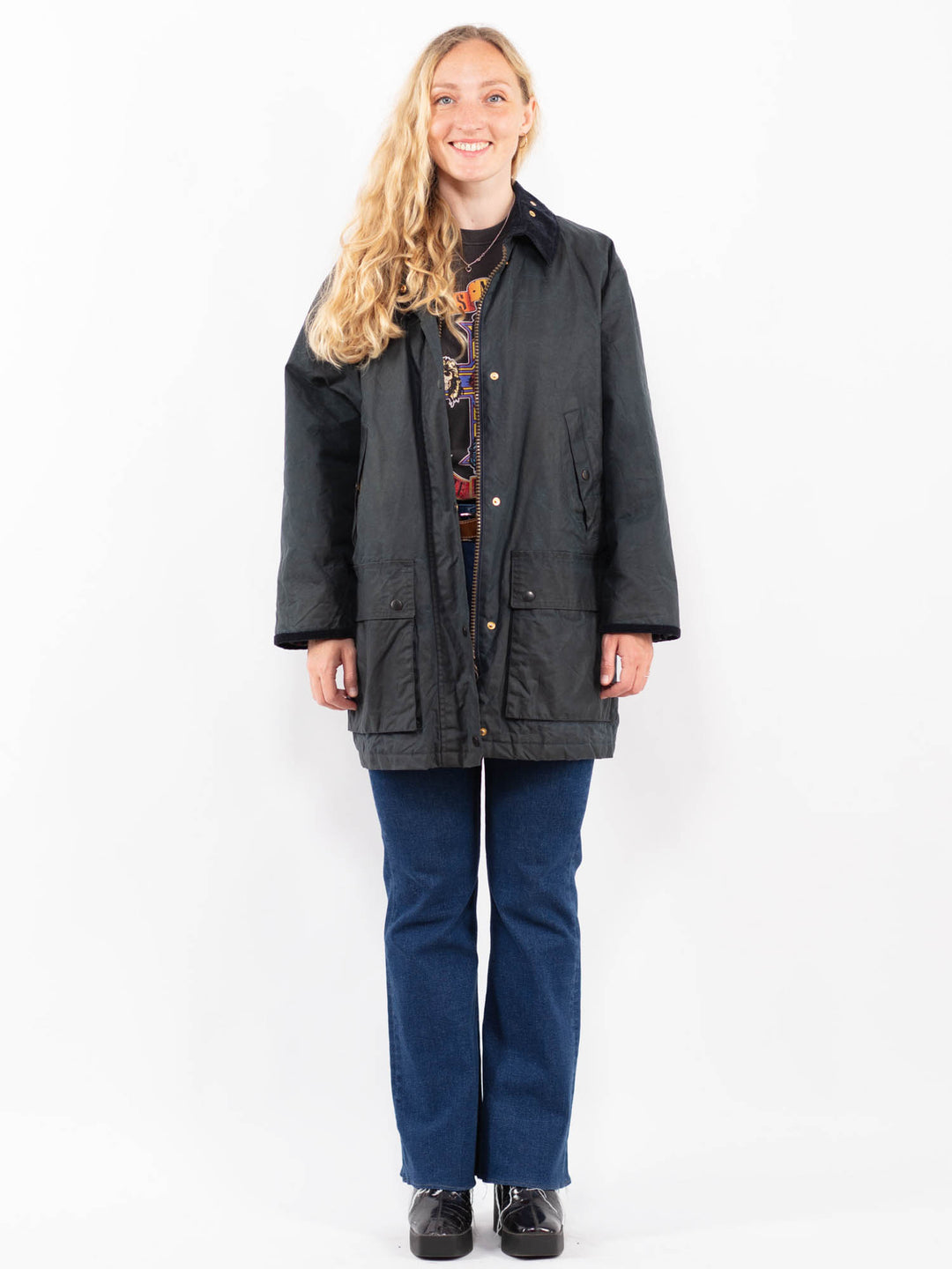 Vintage 00's Women Waxed Cotton Jacket in BlueA0407