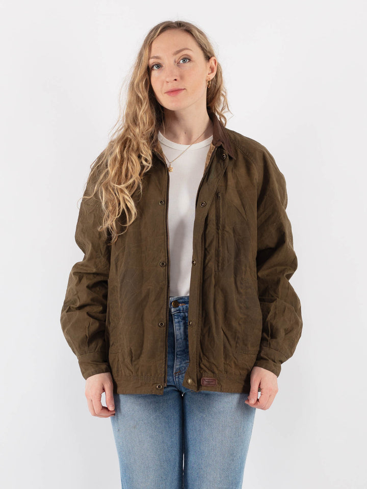 Vintage 00's Women Waxed Cotton Jacket in Green V9397