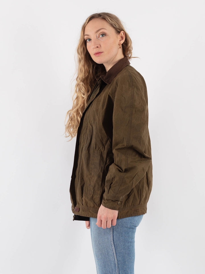 Vintage 00's Women Waxed Cotton Jacket in Green