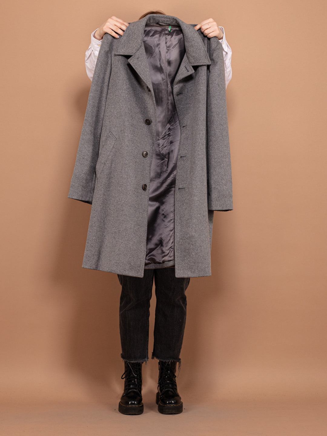 Wool Blend Coat 00s, Size L Vintage Wool Coat, Gray Wool Coat, Oversized Wool Coat, Spring Wool Topcoat,  Office Coat, Minimalist Coat