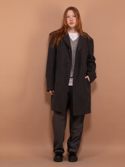 Wool Blend Coat 00's, Size L Vintage Wool Coat, Gray Wool Coat, Oversized Wool Coat, Spring Wool Topcoat,  Office Coat, Minimalist Coat
