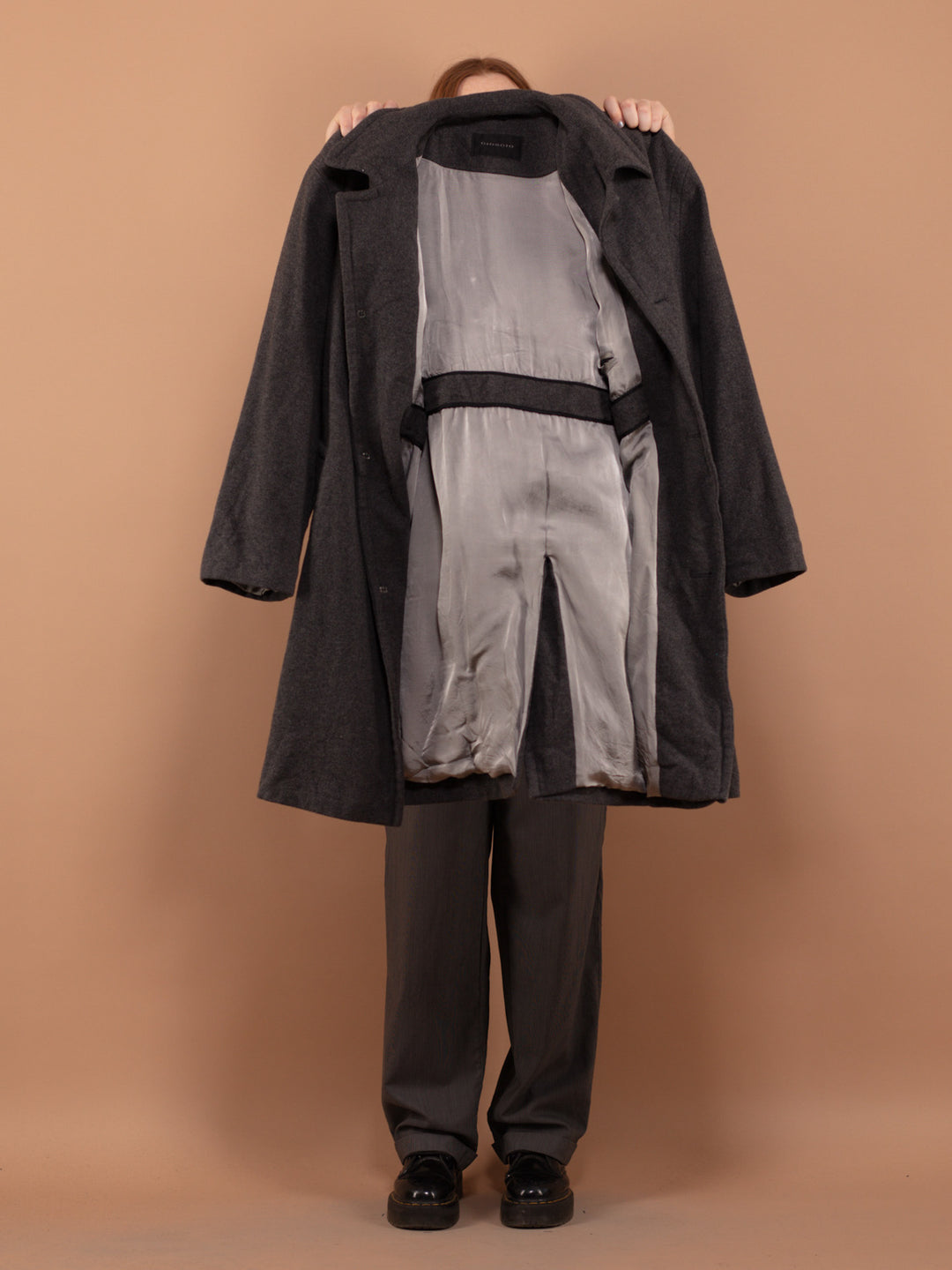 Gray Wool Coat 00's, Size L Vintage Wool Coat, Gray Wool Coat, Oversized Wool Coat, Spring Wool Topcoat,  Office Coat, Minimalist Outerwear