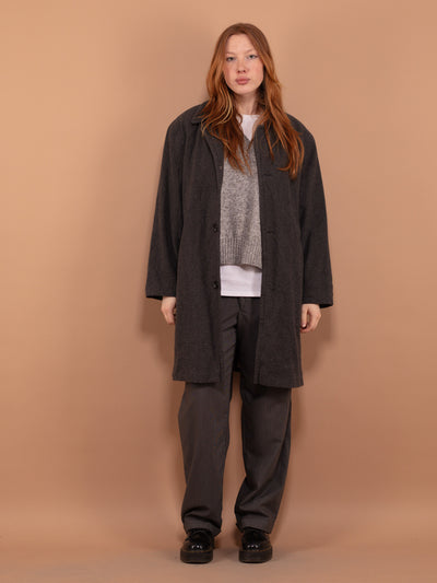 Gray Wool Coat 00's, Size L Vintage Wool Coat, Gray Wool Coat, Oversized Wool Coat, Spring Wool Topcoat,  Office Coat, Minimalist Outerwear