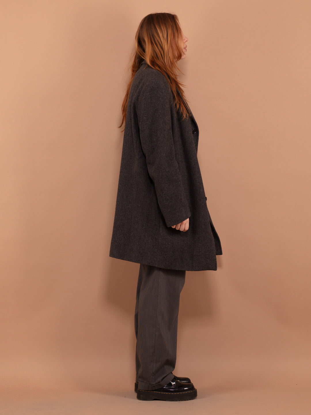 Gray Wool Coat 00's, Size XL Vintage Wool Coat, Retro Wool Coat, Oversized Wool Coat, Spring Topcoat,  Office Coat, Minimalist Outerwear