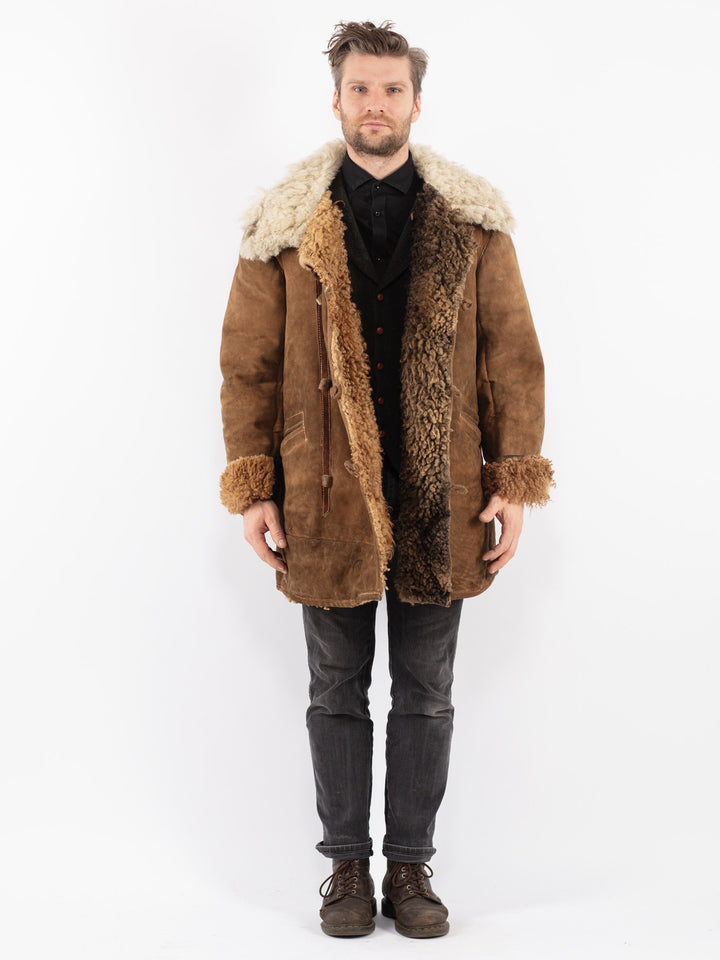 Vintage 50's Men Sheepskin Coat in Brown