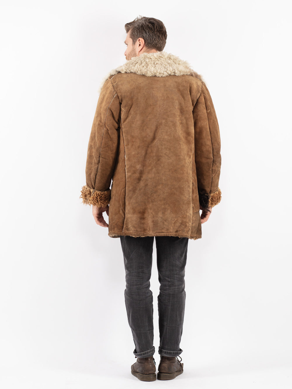 Vintage 50's Men Sheepskin Coat in Brown