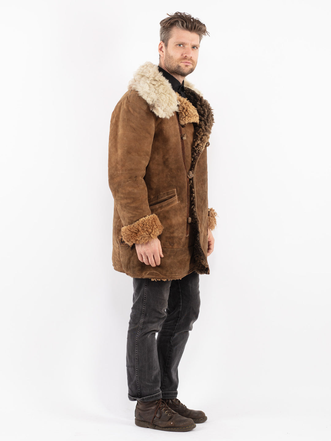 Vintage 50's Men Sheepskin Coat in Brown