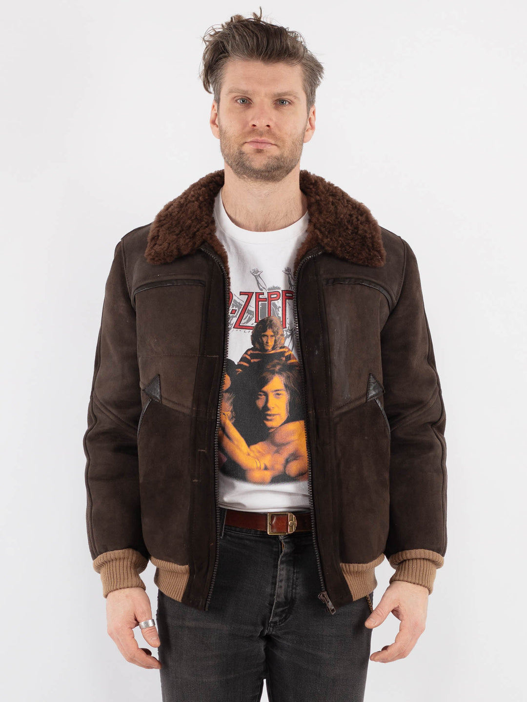 Vintage 60's Men Sheepskin Jacket in Brown - NorthernGrip