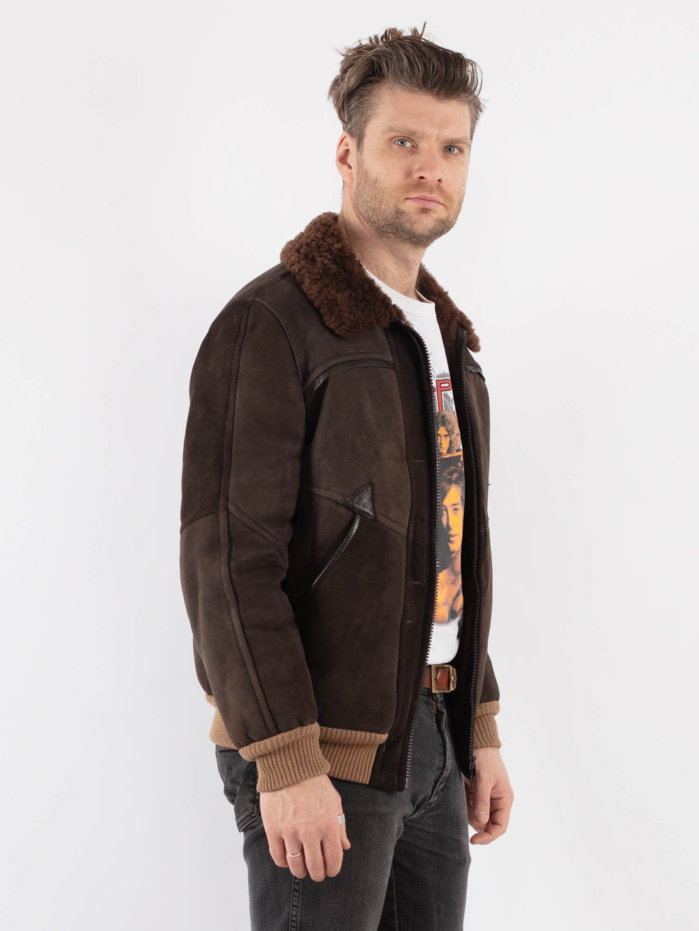 Vintage 60's Men Sheepskin Jacket in Brown - NorthernGrip