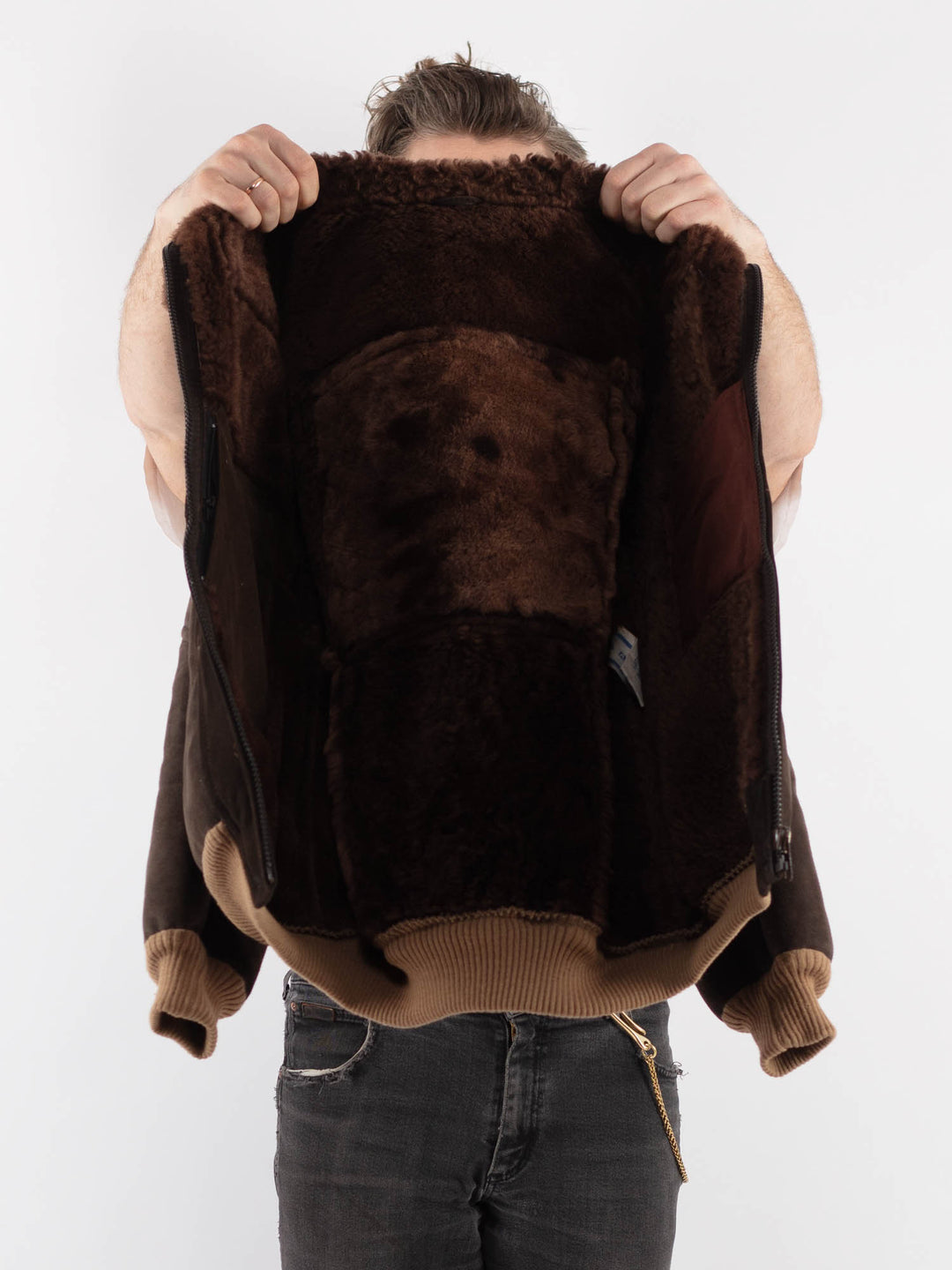Vintage 60's Men Sheepskin Jacket in Brown - NorthernGrip