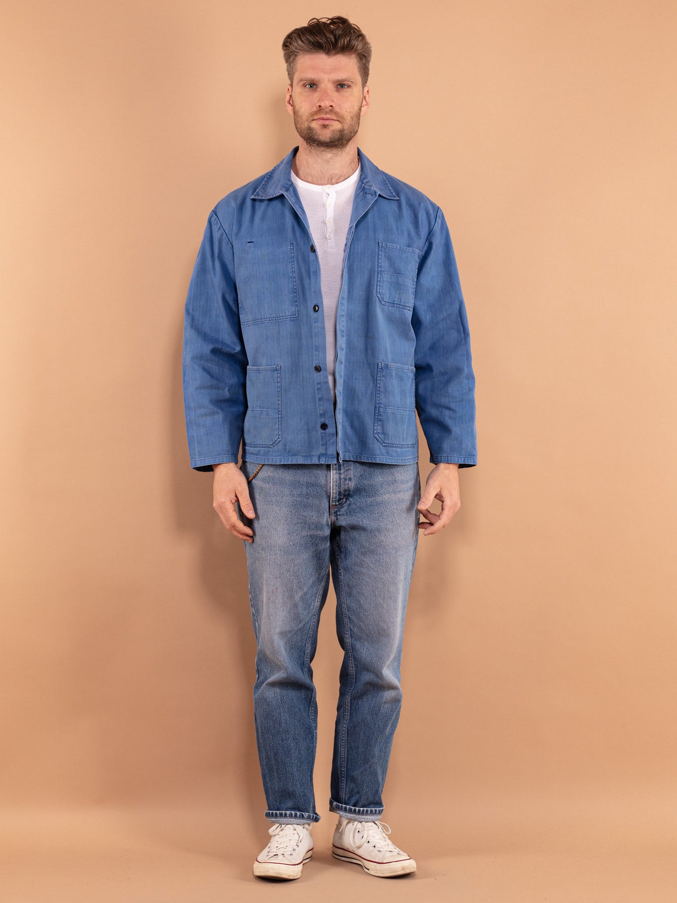 【希少】60s Vintage Fade German Work Jacket Vintage 1960s Faded EU French Blue Worker Chore Jackets