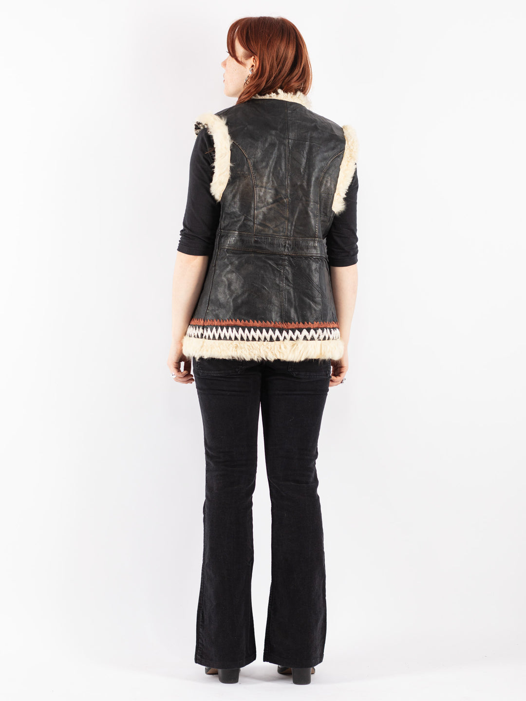 Vintage 60's Women Sheepskin Vest in Black