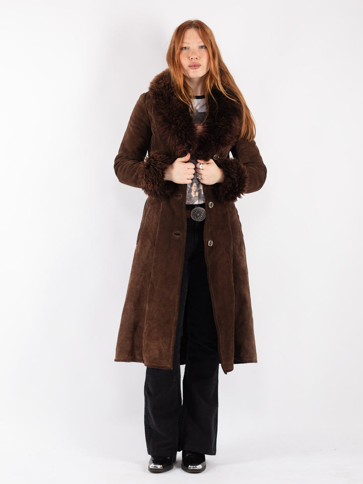 Vintage 70's Women Suede Sherpa Coat in Brown