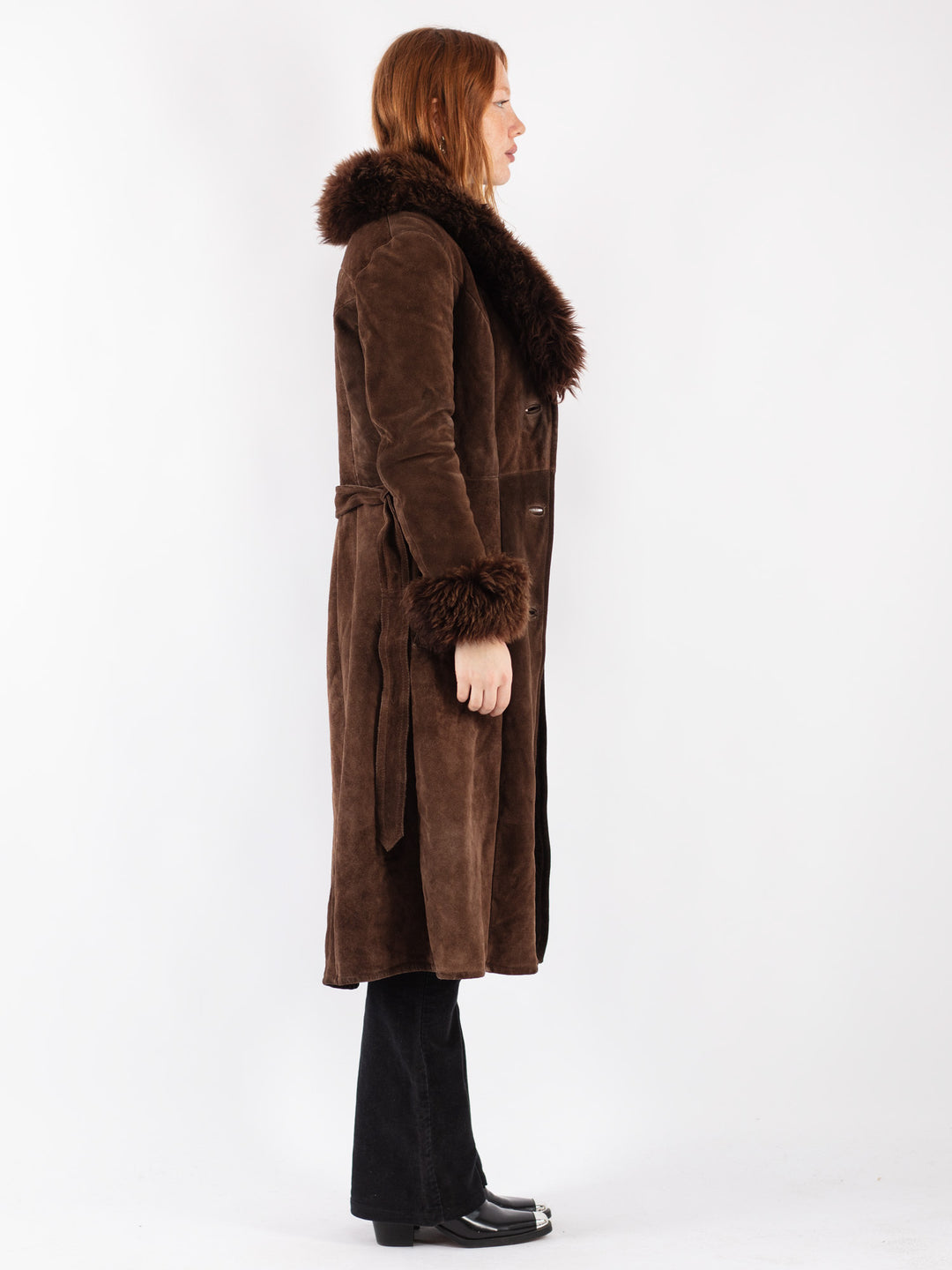 Vintage 70's Women Suede Sherpa Coat in Brown