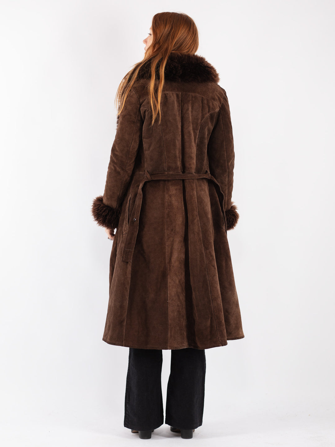 Vintage 70's Women Suede Sherpa Coat in Brown