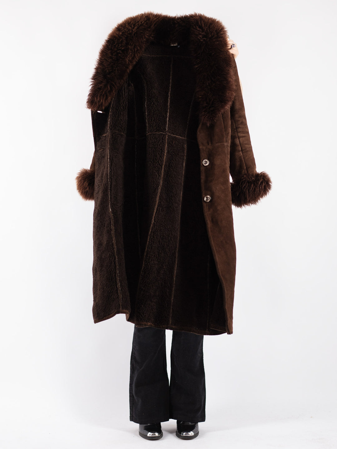 Vintage 70's Women Suede Sherpa Coat in Brown