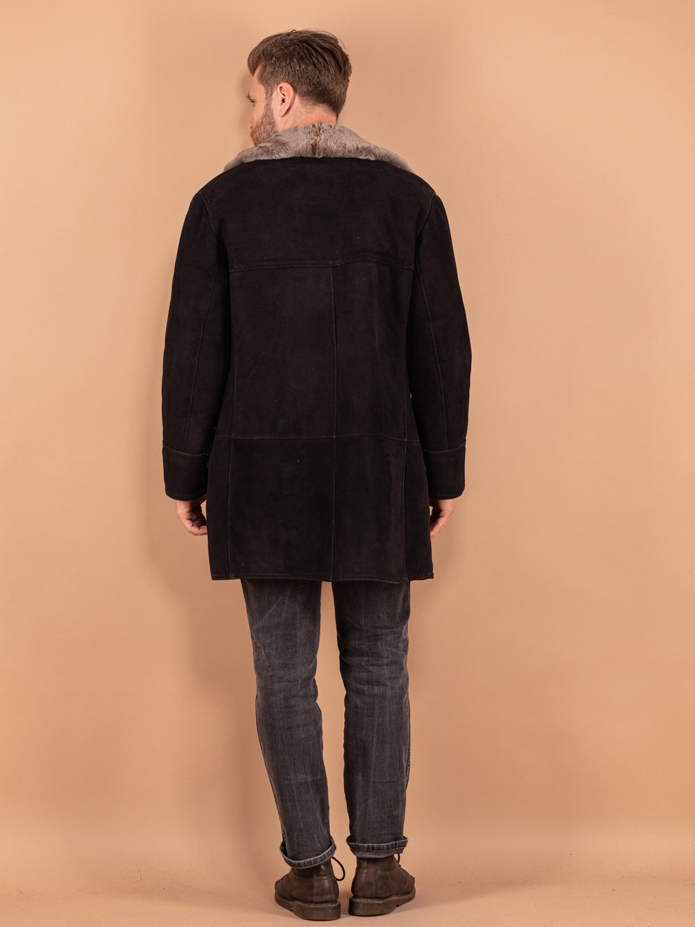 Vintage 70's Men Sheepskin Coat in Black - NorthernGrip