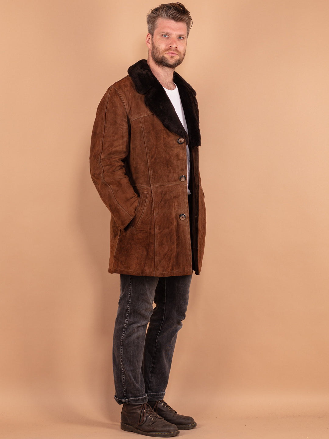 Vintage 70's Men Suede Coat in Brown