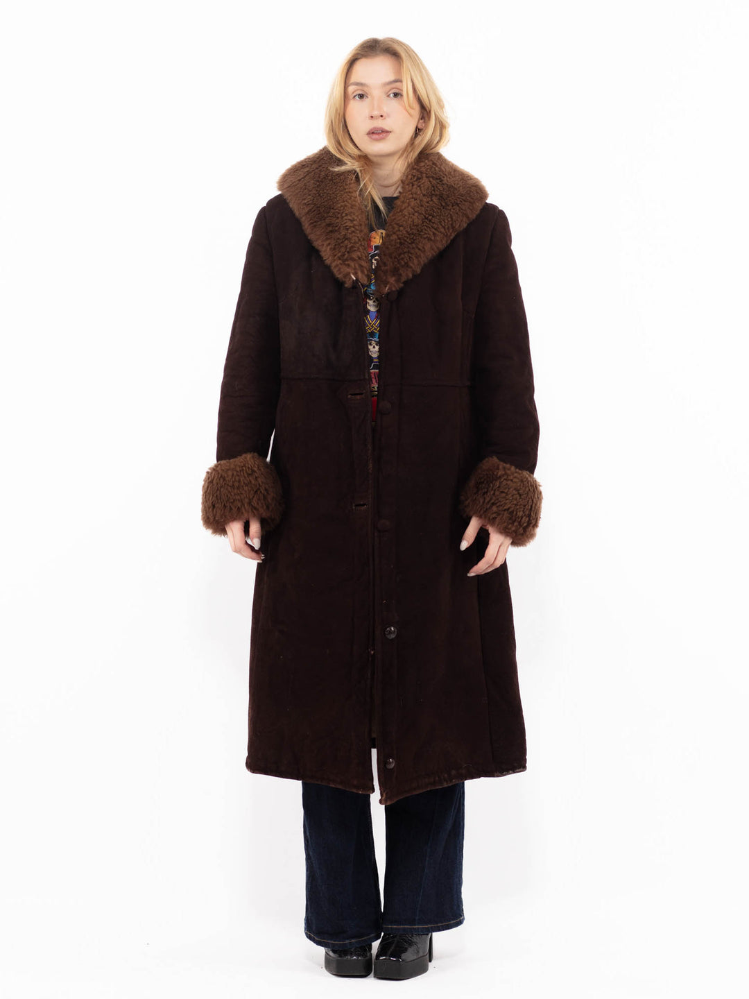 Vintage 70's Women Sheepskin Coat in BrownA1132