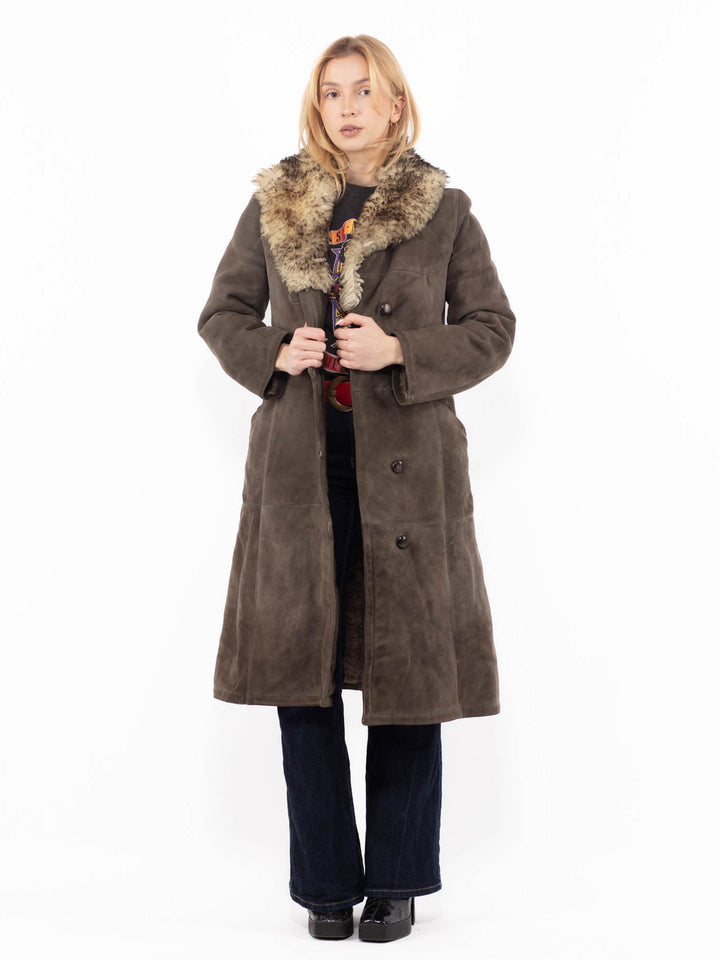 Vintage 70's Women Sheepskin Coat in GrayA1150