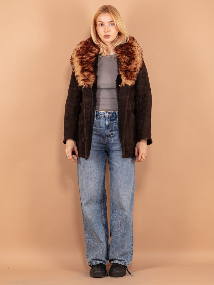 Vintage 70's Women Sheepskin Coat in Brown - NorthernGrip