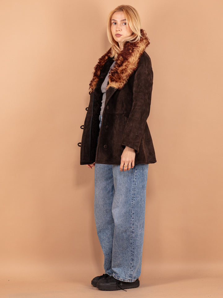 Vintage 70's Women Sheepskin Coat in Brown - NorthernGrip