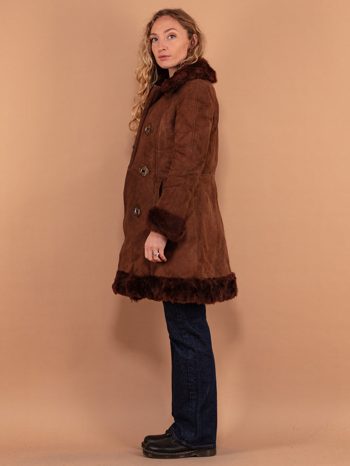 Penny Lane Coat 70's, Size XS Vintage Brown Sheepskin Coat, Sheepskin Suede Coat, Boho Western Hippie Fashion Style Coat, Retro Fur Coat