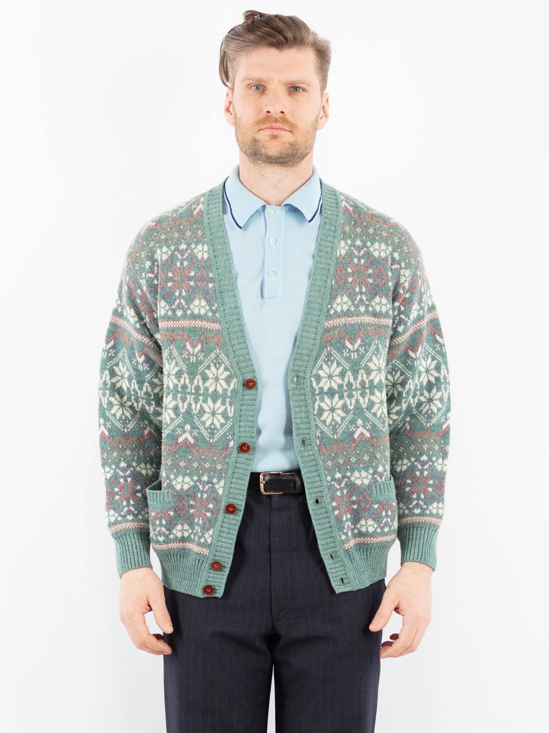 Vintage 70's Men Cardigan in GreenZ1378