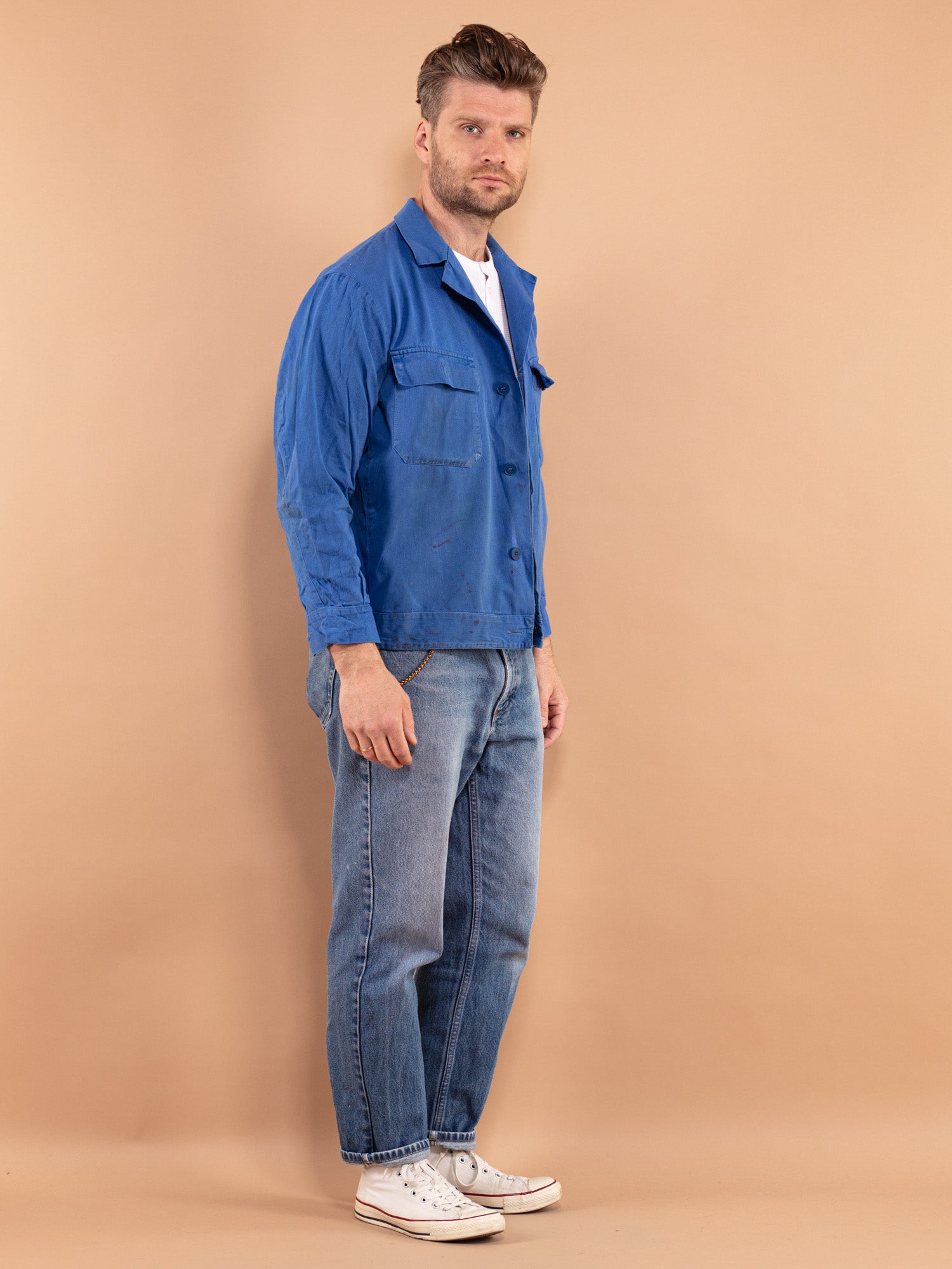 ジャケット・アウター 60s 70s CORPORATE STAFF WORK JACKET Vintage Jacket Set Press 42 Size M 60s 70s Blue 2 Pocket