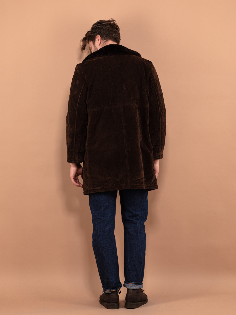 Vintage 70's Men Faux Sheepskin Coat in Brown - NorthernGrip