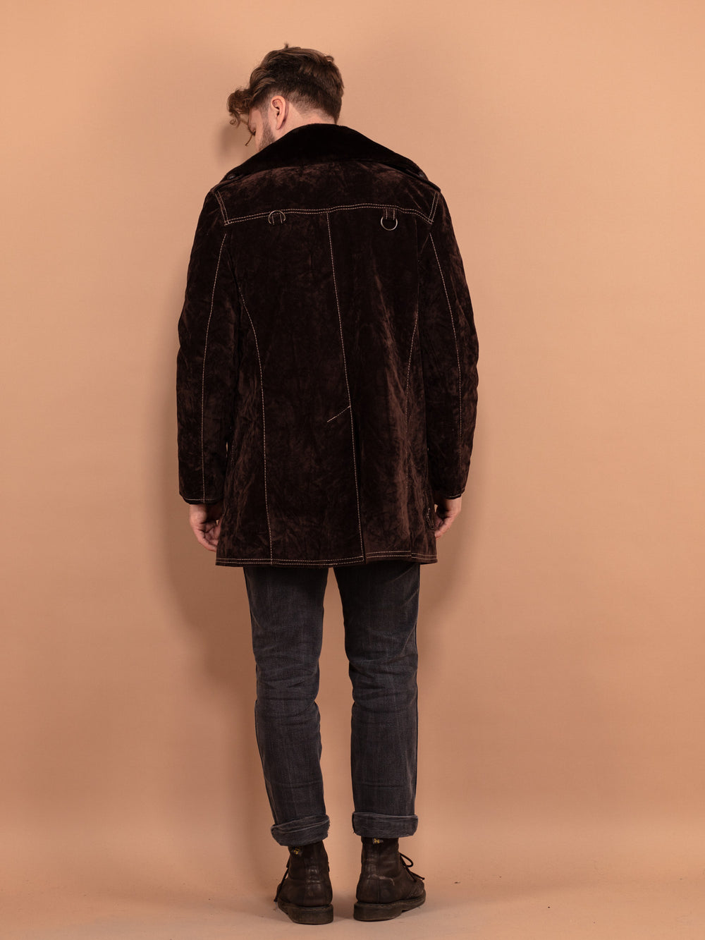 Vintage 70's Men Faux Sheepskin Coat in Brown - NorthernGrip