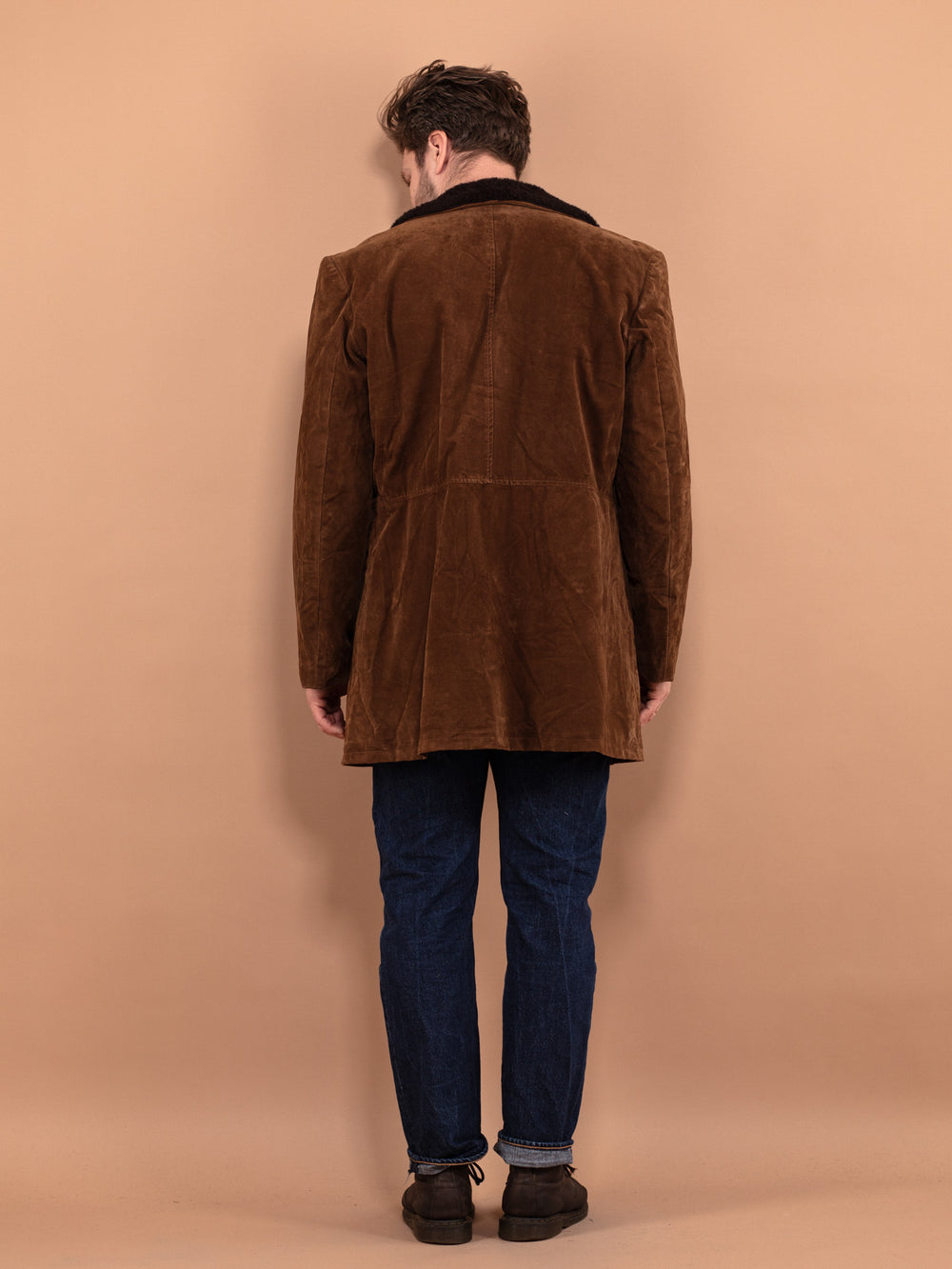 Vintage 70's Men Faux Sheepskin Coat in Brown - NorthernGrip