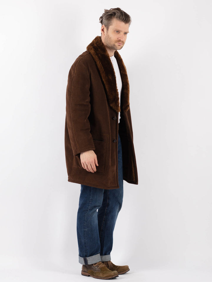 Vintage 70's Men Faux Sheepskin Coat in BrownZ1183