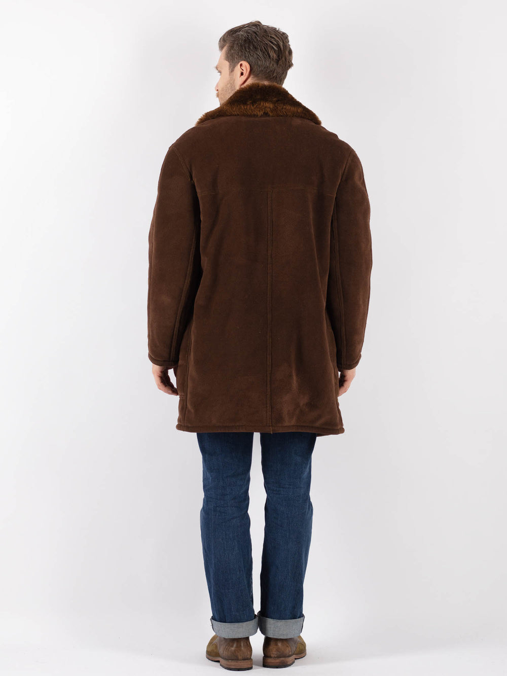 Vintage 70's Men Faux Sheepskin Coat in BrownZ1183