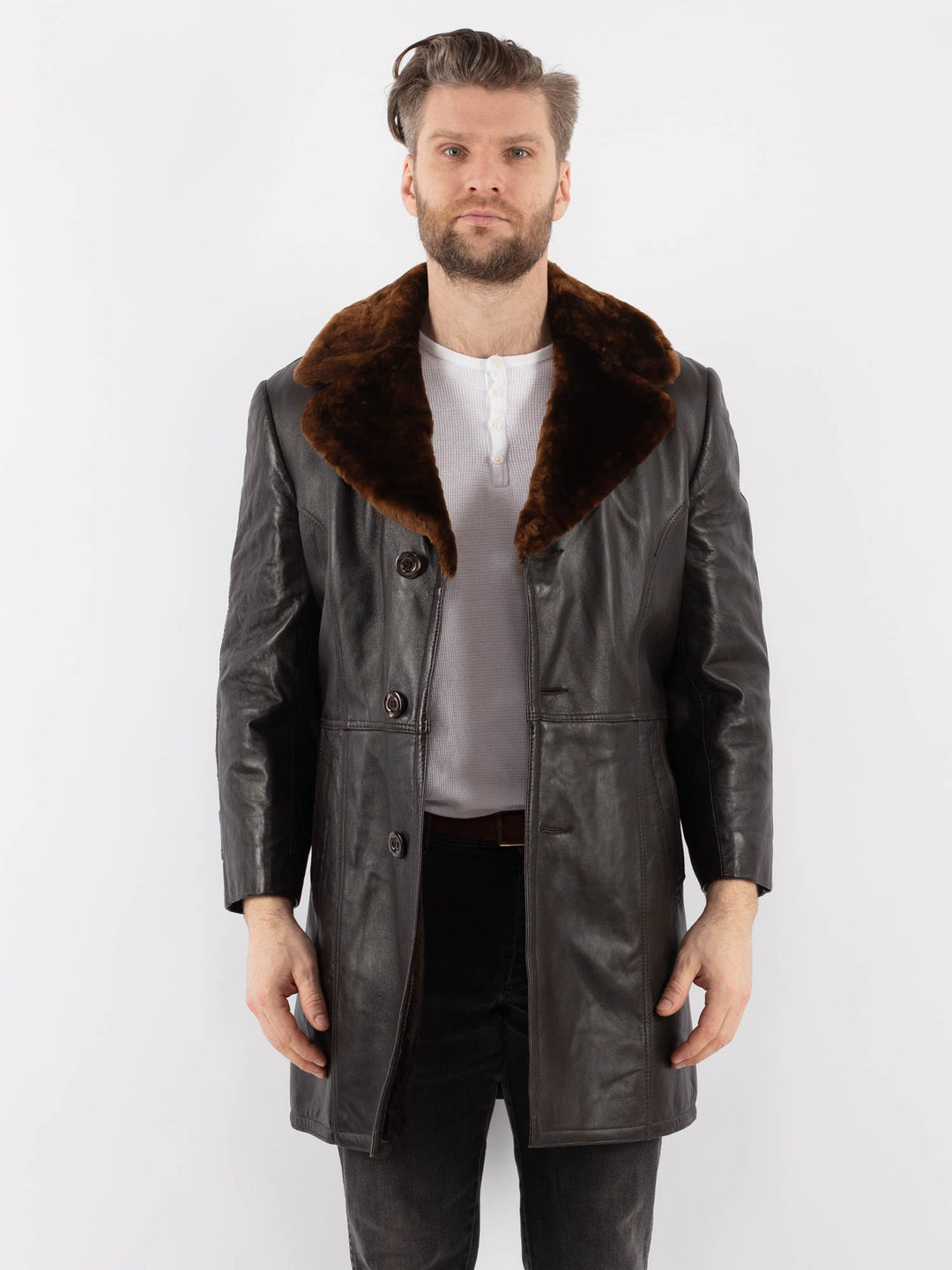 Vintage 70's Men Faux Sheepskin Coat in BrownZ997
