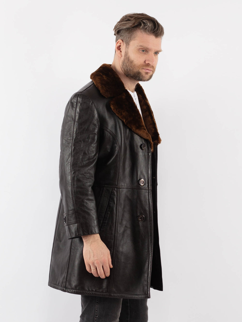 Vintage 70's Men Faux Sheepskin Coat in BrownZ997