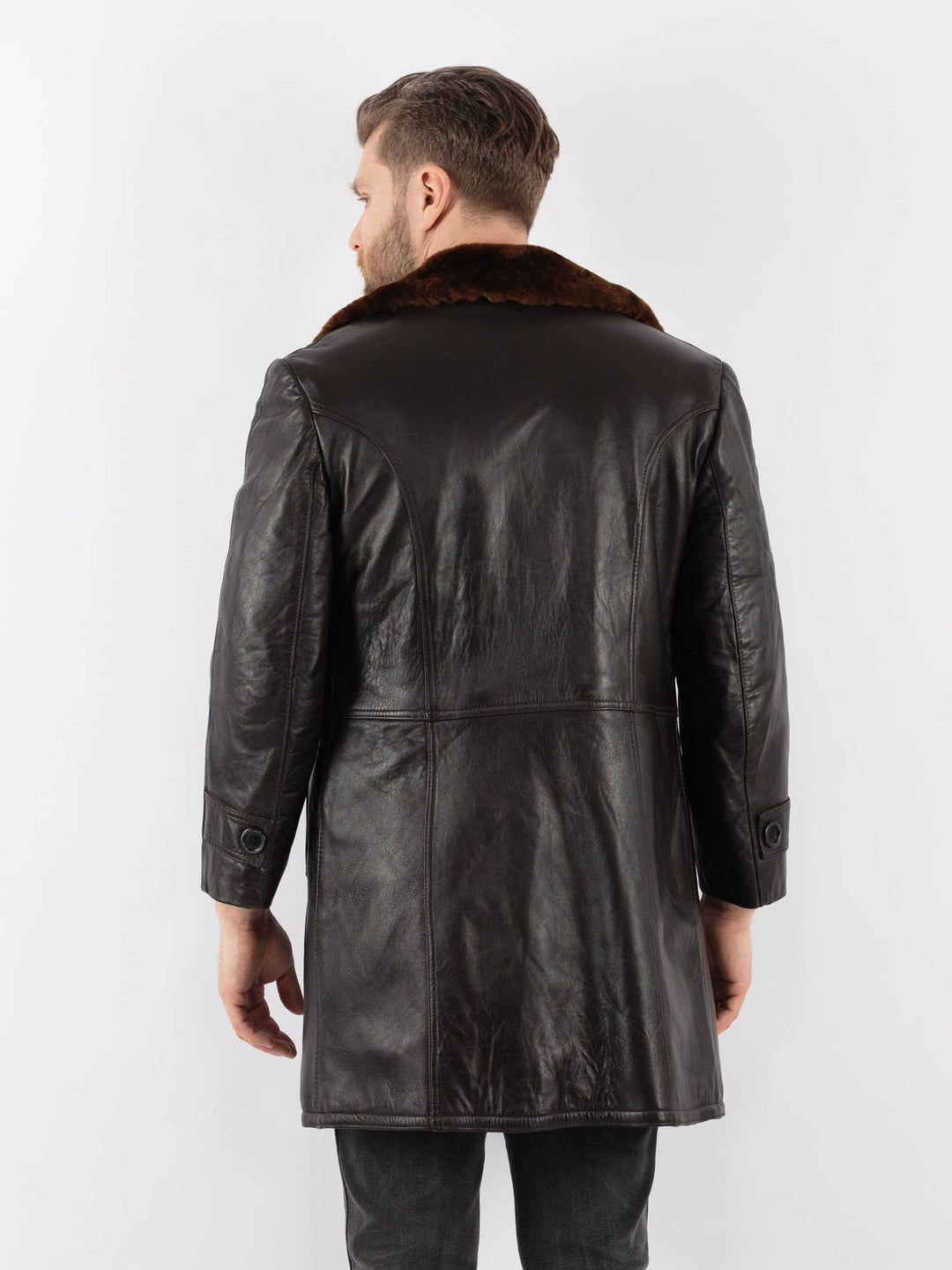 Vintage 70's Men Faux Sheepskin Coat in BrownZ997