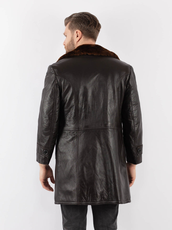Vintage 70's Men Faux Sheepskin Coat in BrownZ997