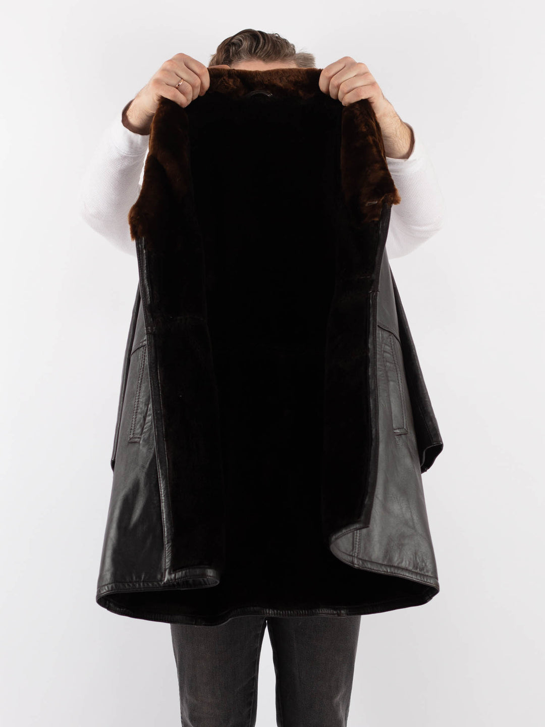 Vintage 70's Men Faux Sheepskin Coat in BrownZ997