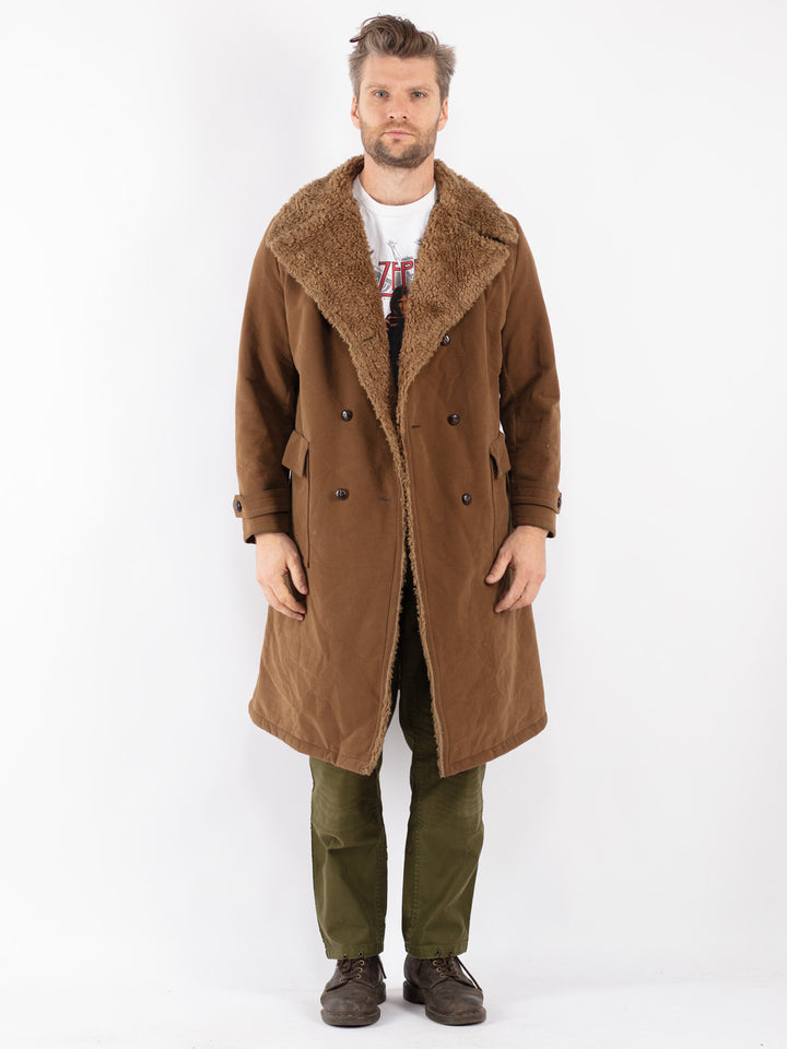 Vintage Men Faux Sheepskin Coat in Brown