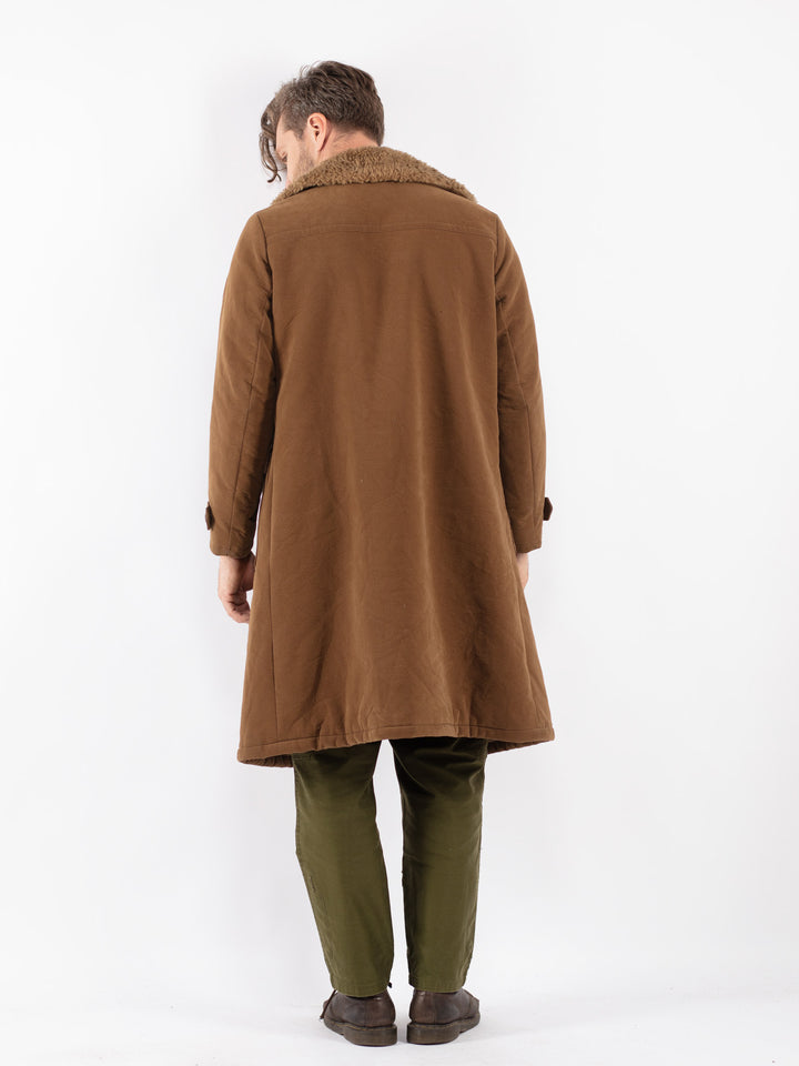 Vintage Men Faux Sheepskin Coat in Brown