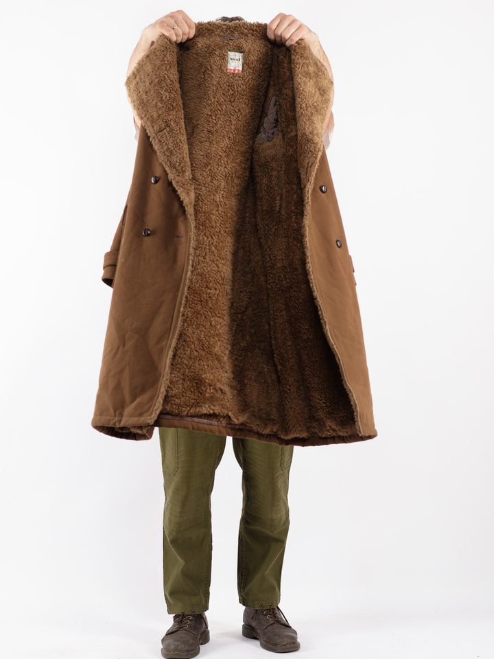 Vintage Men Faux Sheepskin Coat in Brown