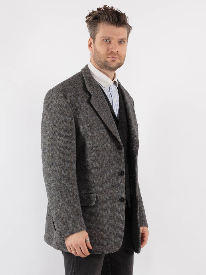 Vintage 70's Men Harris Tweed Jacket in GrayZ173