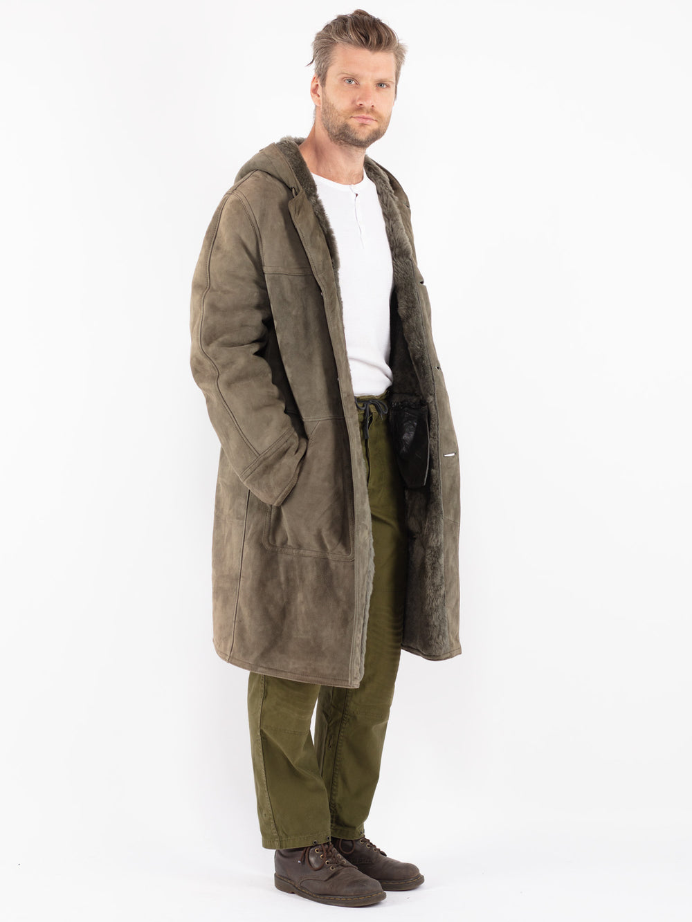 Vintage 70's Men Sheepskin Coat in Green