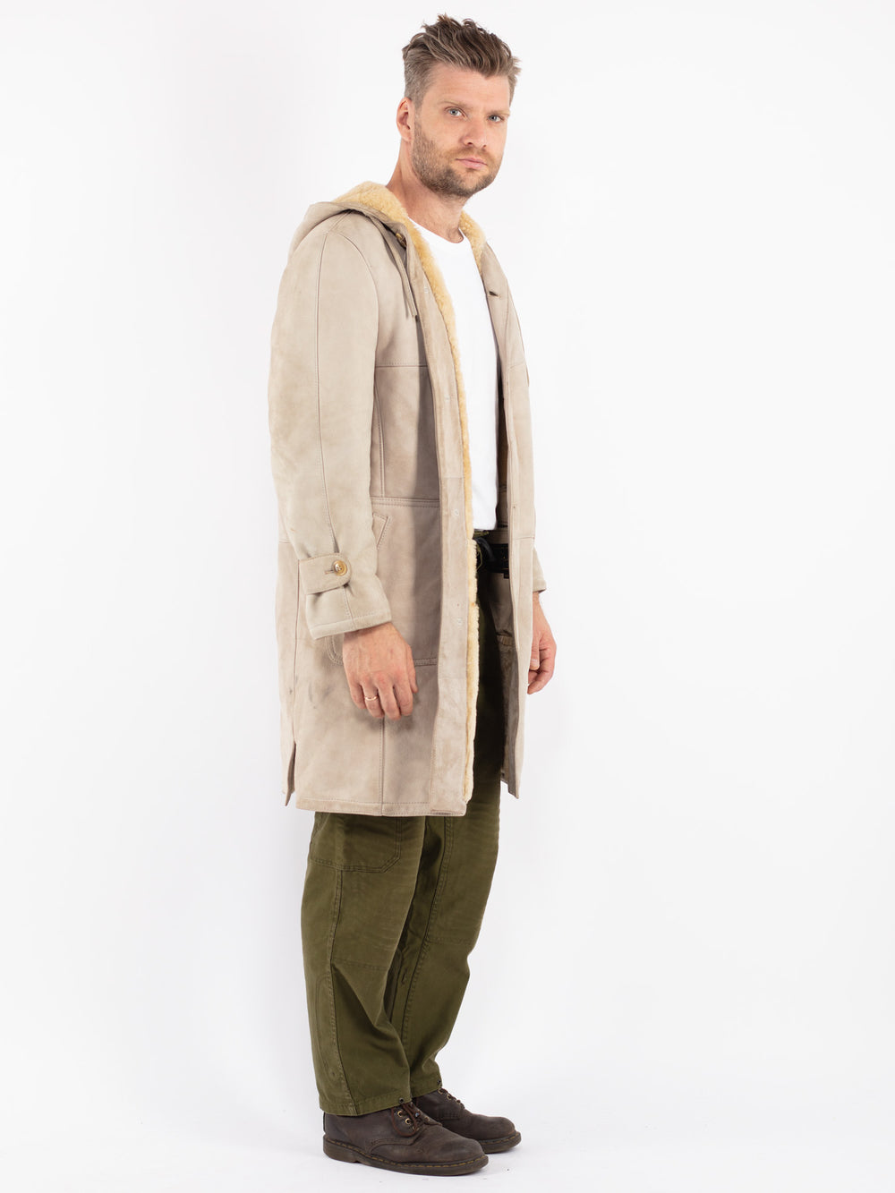 Vintage 70's Men Sheepskin Coat in Beige