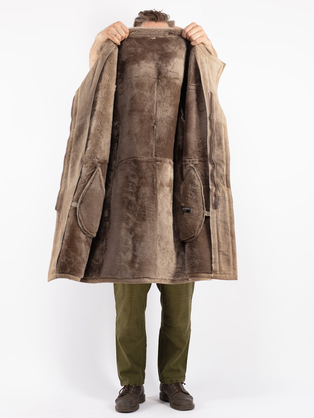 Vintage 70's Men Sheepskin Coat in Beige