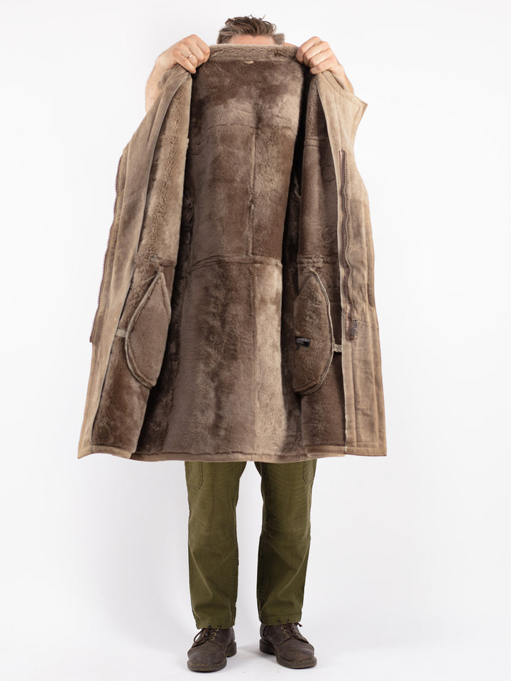 Vintage 70's Men Sheepskin Coat in Beige