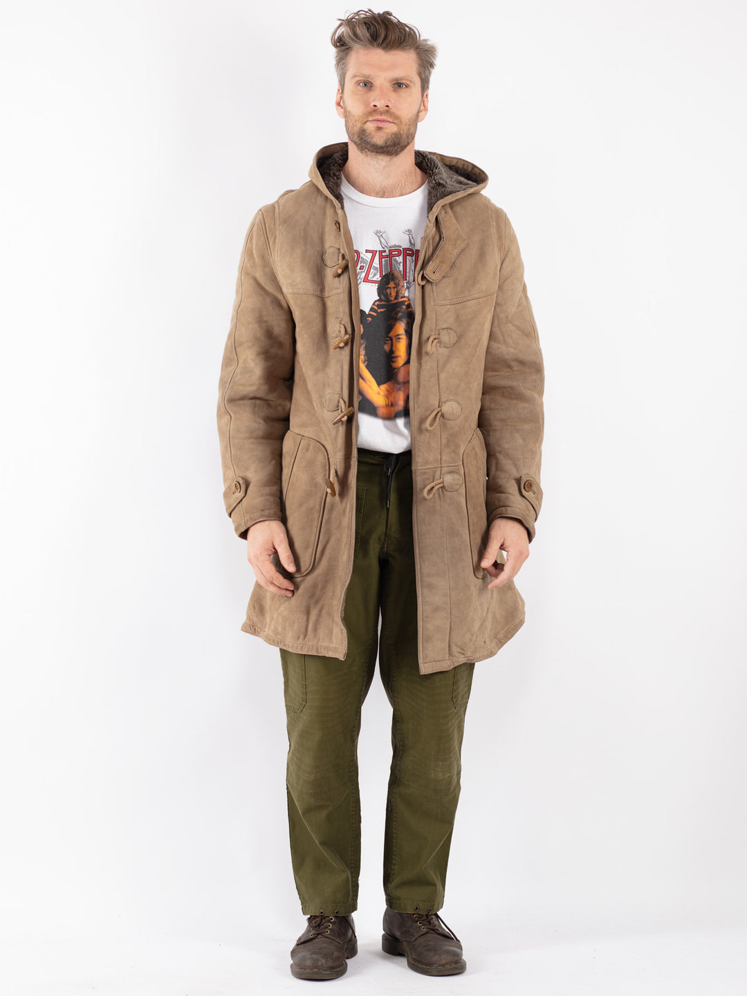 Vintage 70's Men Sheepskin Coat in Beige